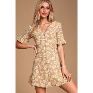 Lulus Summer Dress Castana Daisy Print Button Down Fitted Women's S